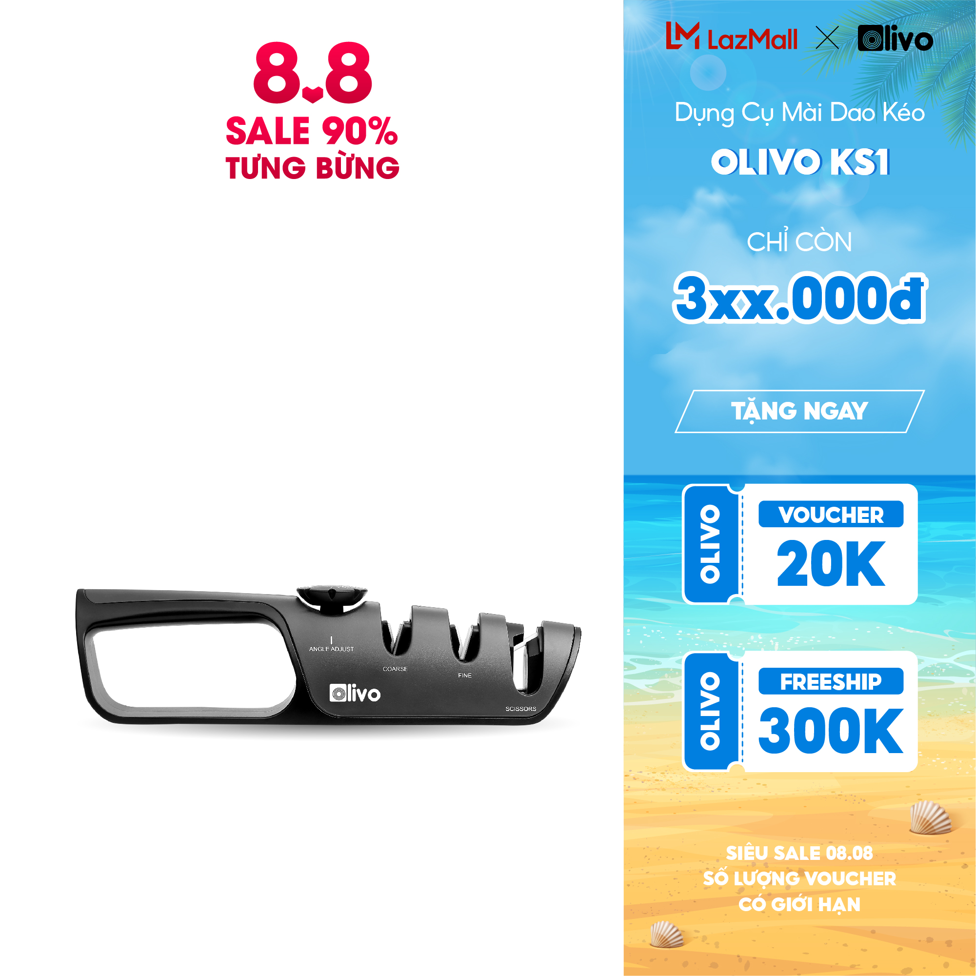 Dụng cụ mài dao kéo olivo ks1 - làm sắc nhanh - 3 khe mài riêng biệt - núm xoay điều chỉnh góc mài - dễ sử dụng