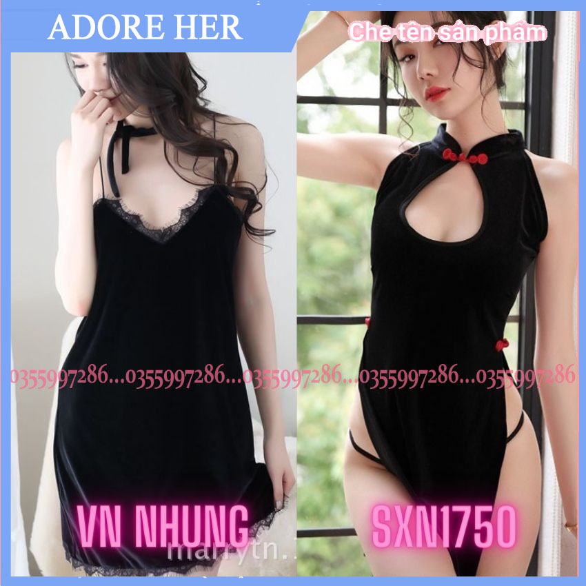 Váy ngủ nữ sexy chất liệu nhung cao cấp, đầm ngủ sườn xám nhung freesize - sxn1750 - adore her