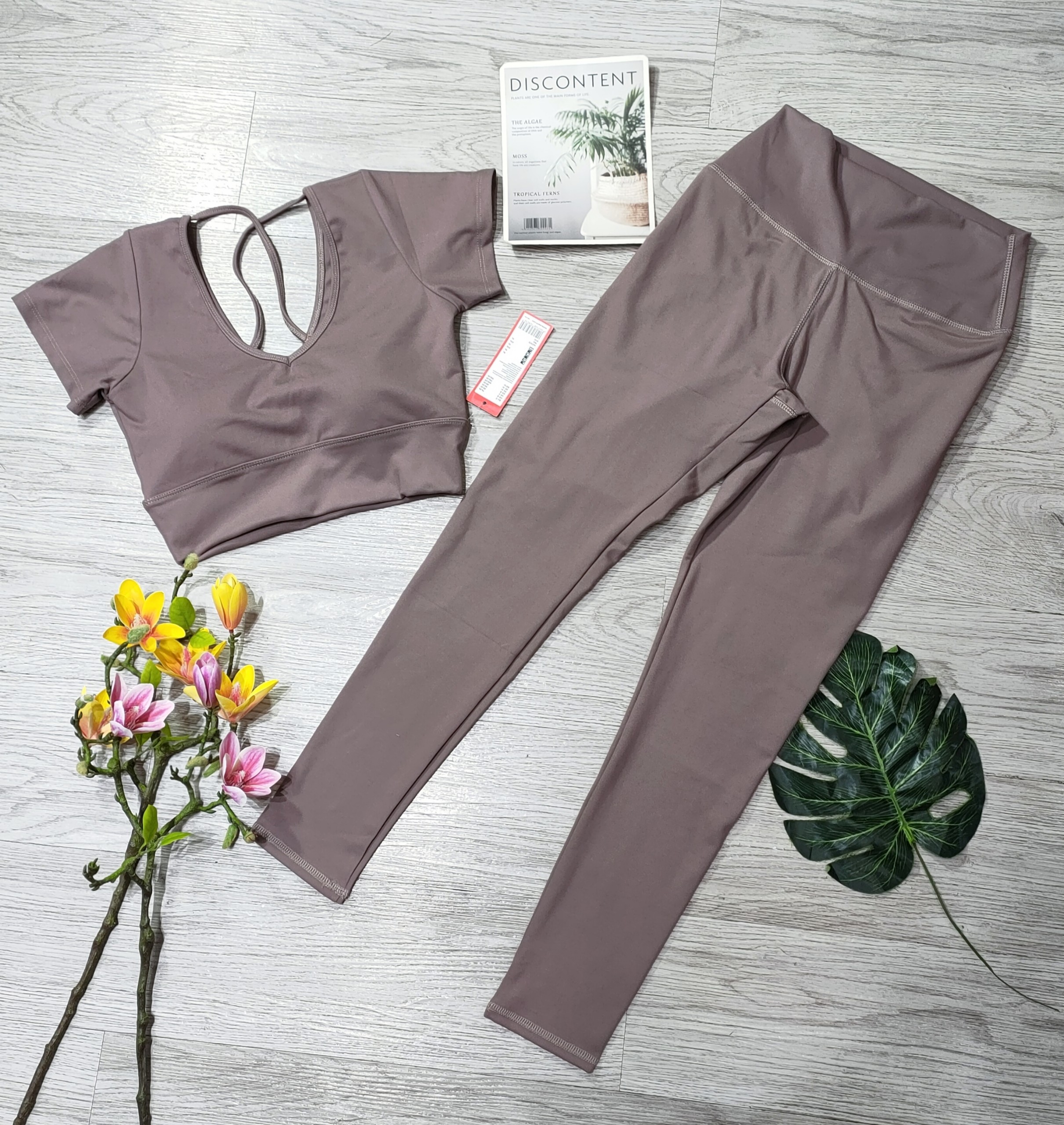 Đồ tập thể thao gym yoga nữ, set bộ áo crop ngắn tay kèm mút quần dài cao cấp Bin Sport BD157 - 7