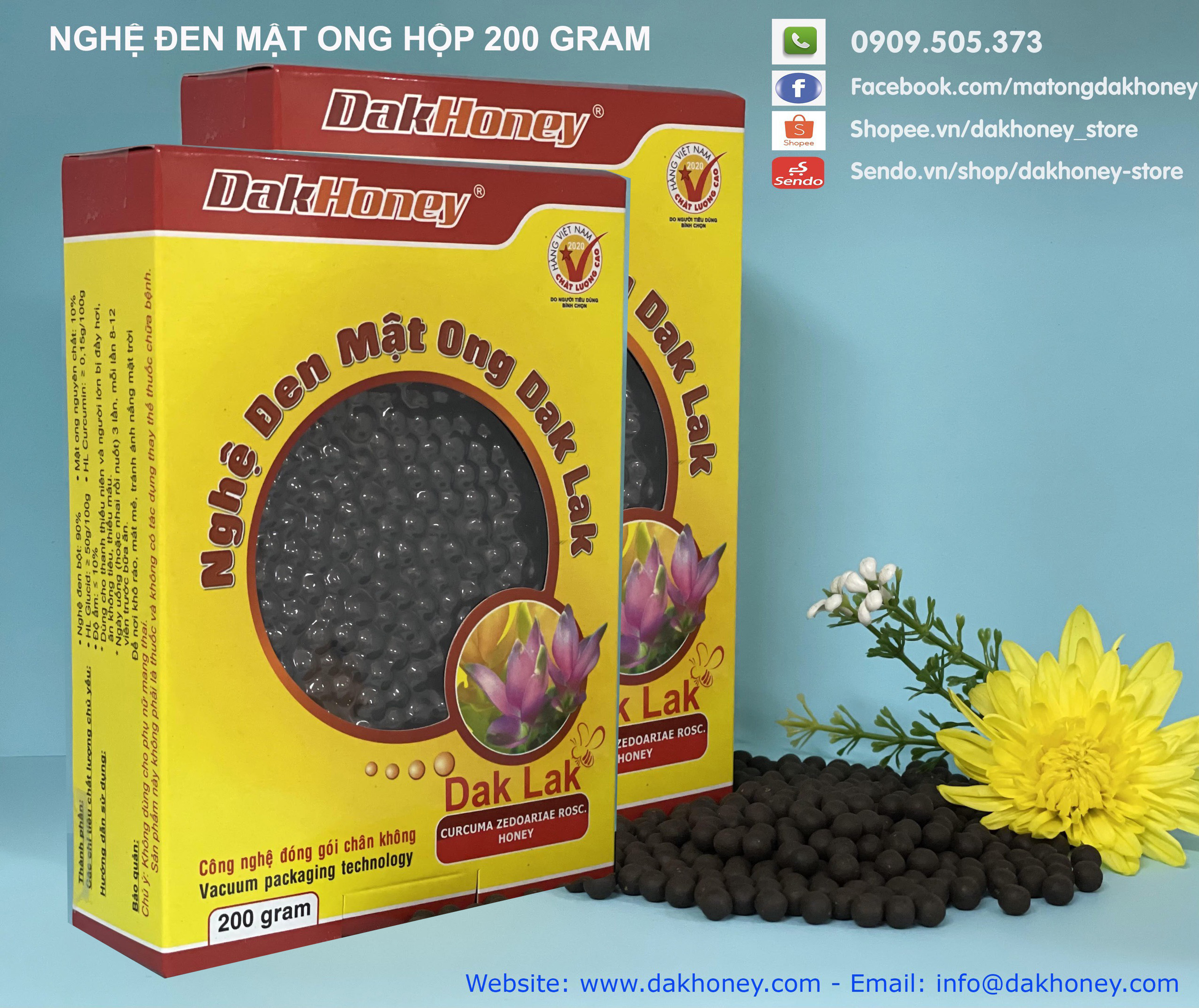 Combo 2 hộp nghệ đen mật ong dakhoney hộp 200g