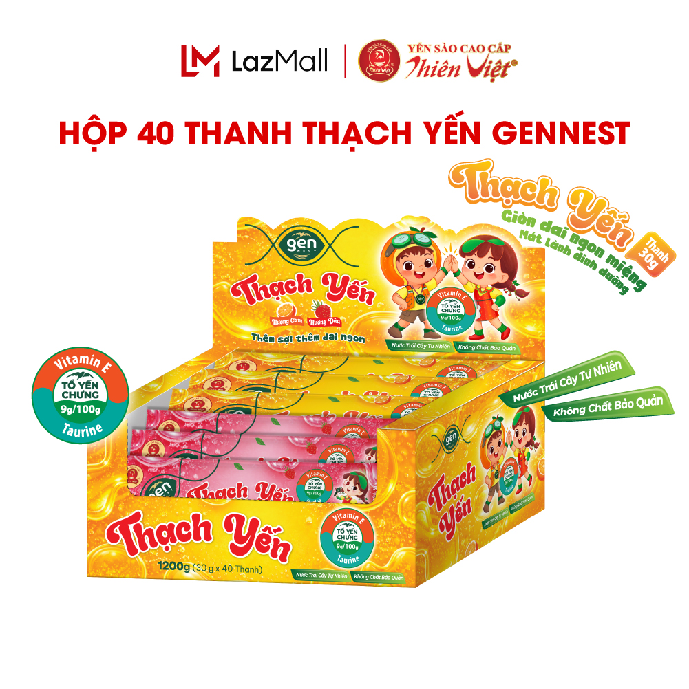 [Mới] Hộp Thạch yến Gennest vị trái cây Cam Dâu Táo Đào (30g x 40 thanh)