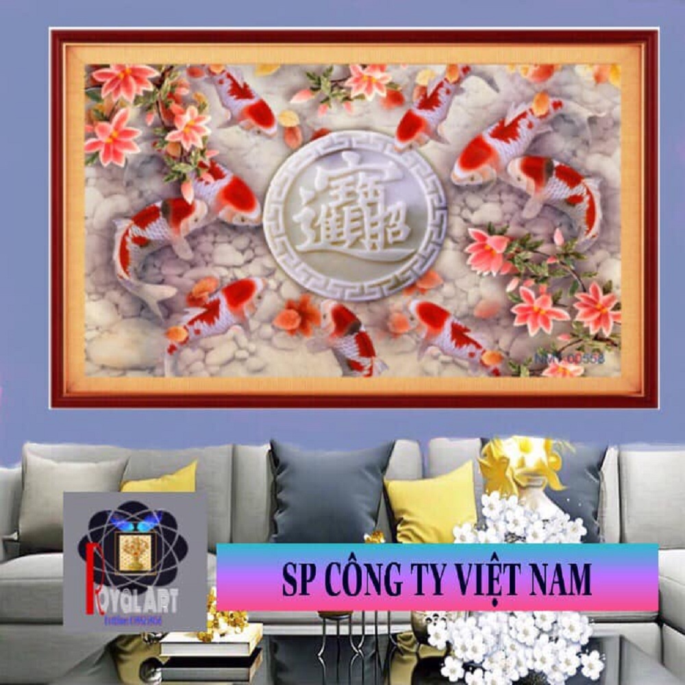 Tranh cá chép phong thủy [trang- trí -nhà ở-trẻ- em-cơ quan- văn phòng-nhà hàng- quán hàng-phong-thủy-tranh phong- thủy -tranh - treo-tường-tranh-dán-tường-tranh-thêu-tranh-đính-đá]lụa 3d- royal art shop (2)