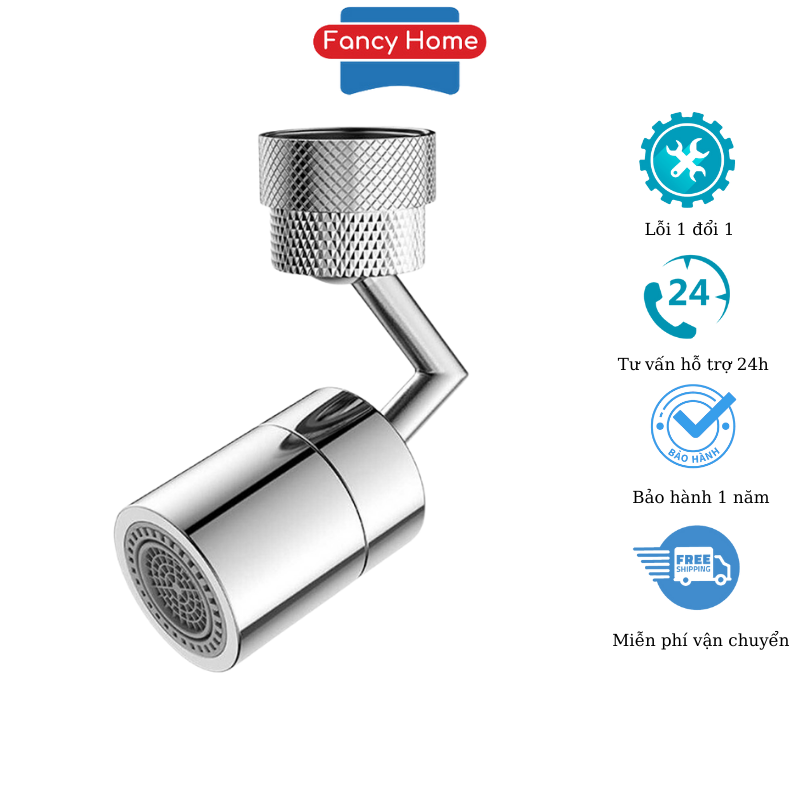 Đầu vòi nước thông minh xoay 720 độ chất lieuj inox tăng áp suất nước hạn chế nước bắn ra ngoài phù hợp với nhiều loại vòi