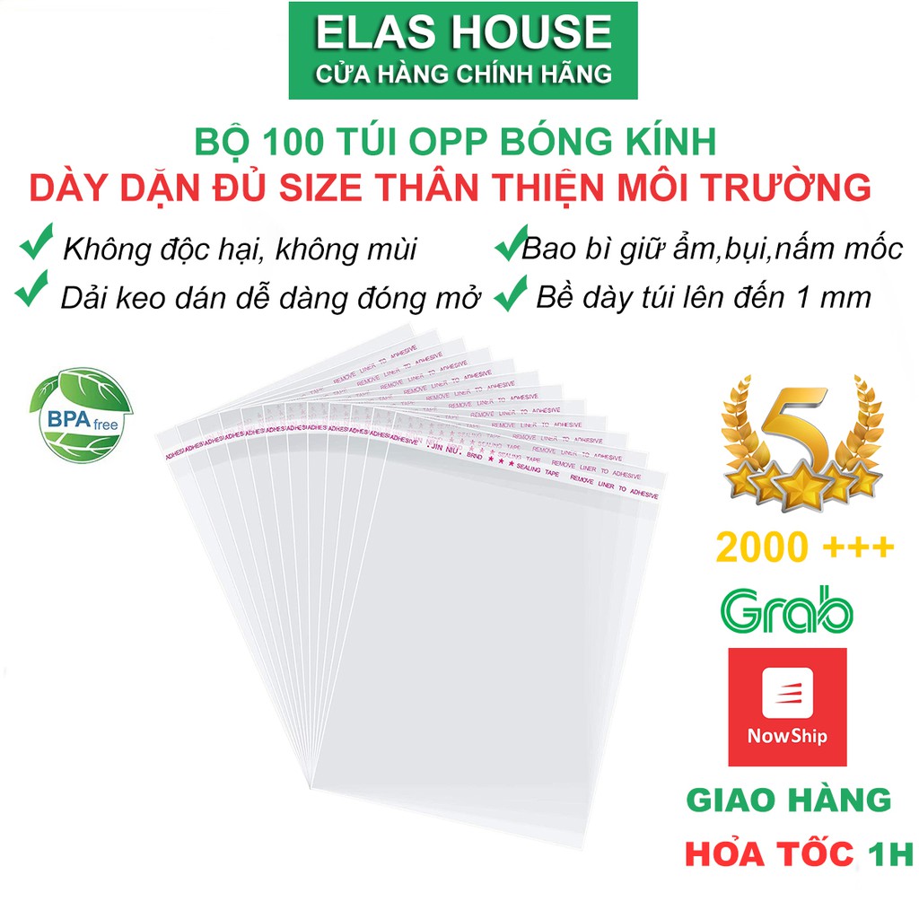 Túi opp dán miệng,set túi opp bóng kính dán miệng size lớn băng keo dán miệng bọc đồ trong suốt