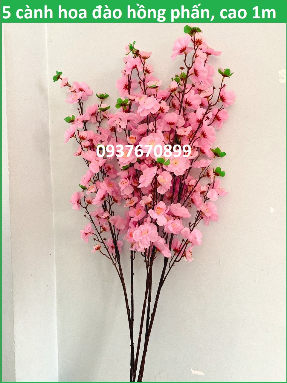 5 cành đào hồng phấn, mai vàng bằng vải cao 1m, trang trí Tết tuyệt đẹp
