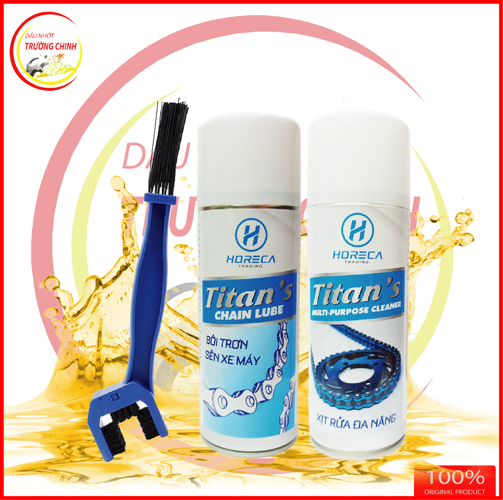 Combo 3 sản phẩm Dưỡng sên, bôi trơn, rửa sên Horeca Titan's 400ML+ bàn chải 3D