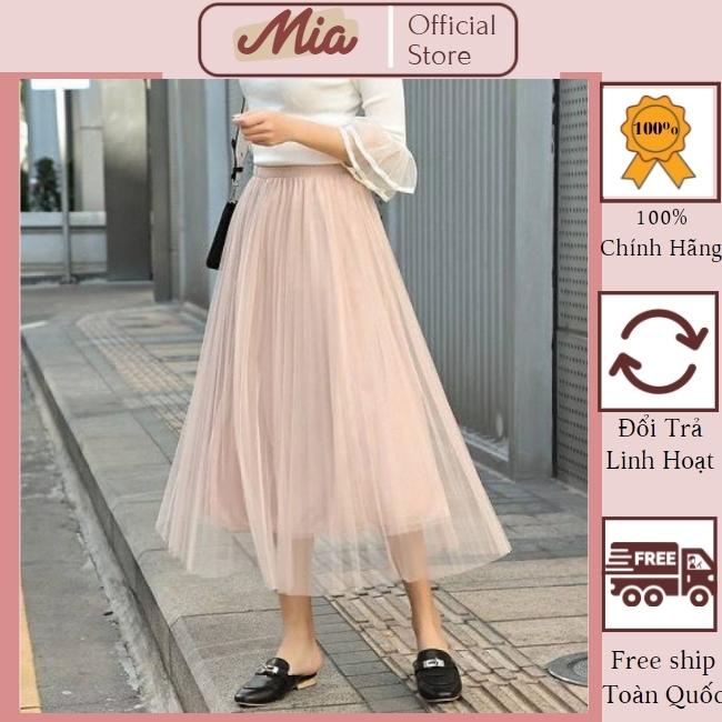 Chân váy ren dập ly dáng dài 3 lớp, chân váy xoè xếp ly