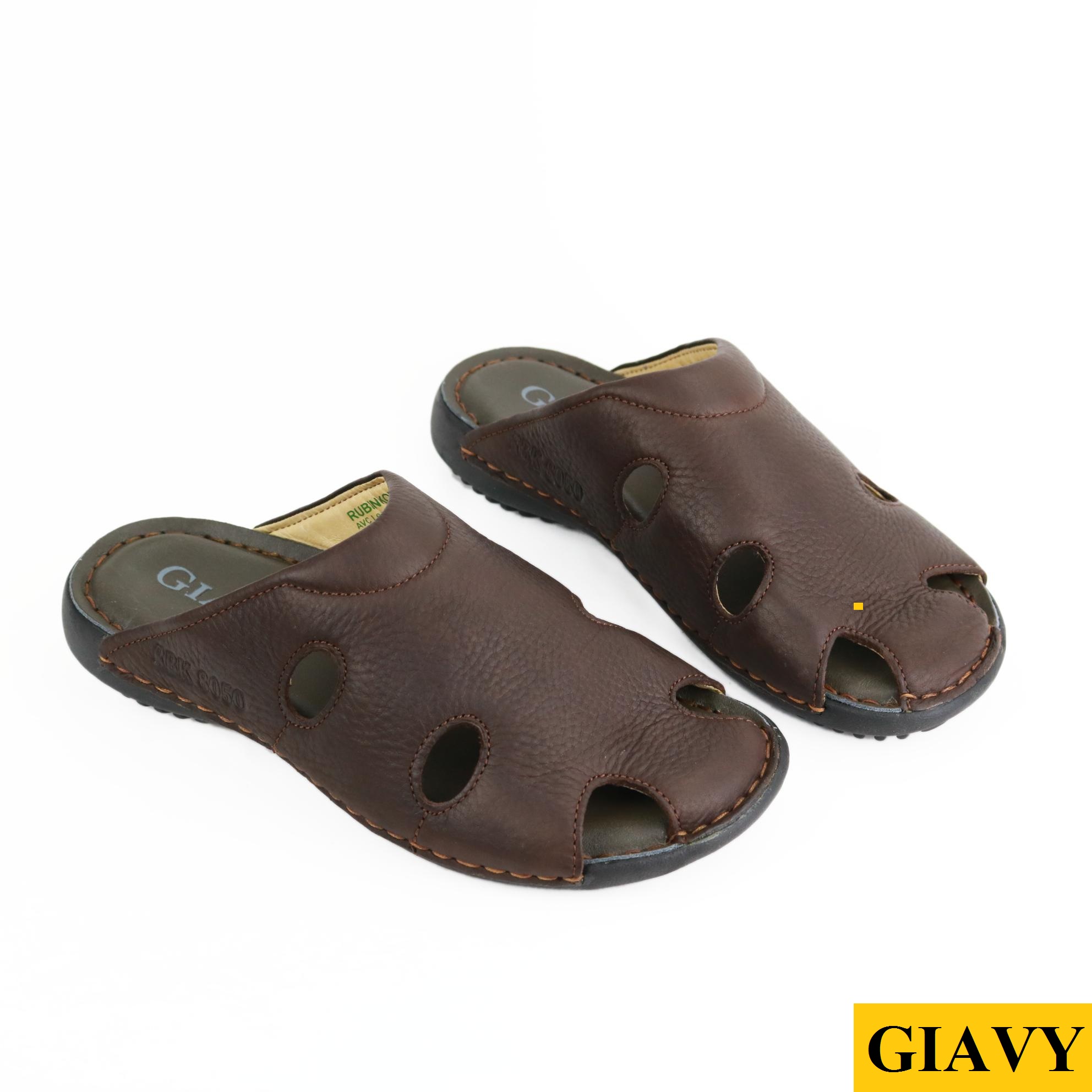 Dép quai ngang nam GIAVY-Dép bít mũi (rọ) quai da đế cao su đúc chắc chắn DU 8050 phù hợp tuổi trung niên