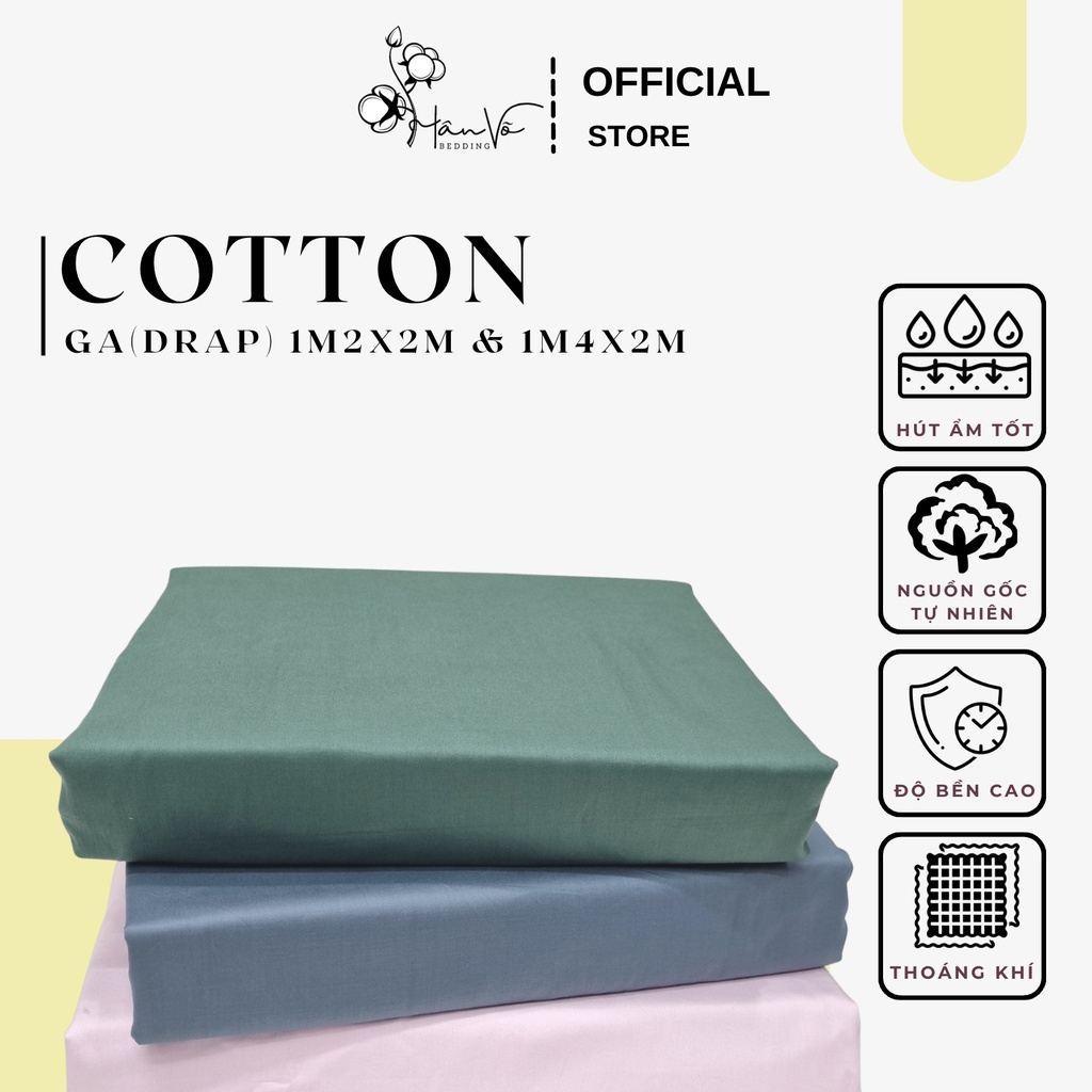 Ga Drap Cotton trơn màu bo thun, vải Hàn Quốc cao cấp, Hân Võ Bedding