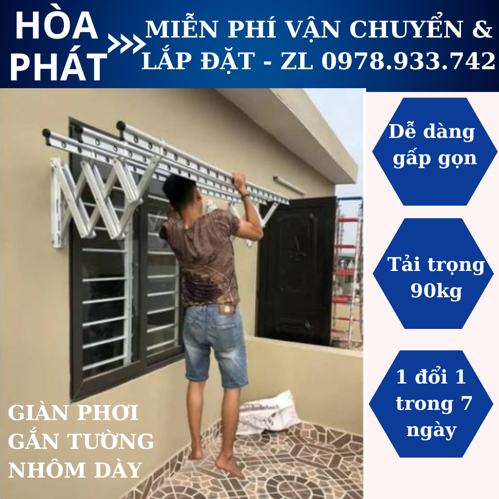 Giá phơi quần áo thông minh gắn tường giàn phơi thông minh hòa phát gấp gọn Bảo hành 5 năm