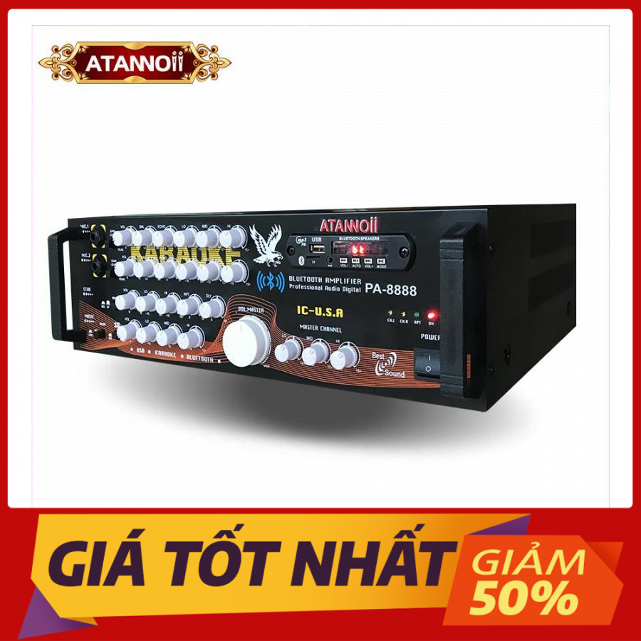 Ampli karaoke, Amply nghe nhạc gia đình BLUETOOTH ATANNOII PA-8888 Tặng dây AV và 2 chống lăn micro.