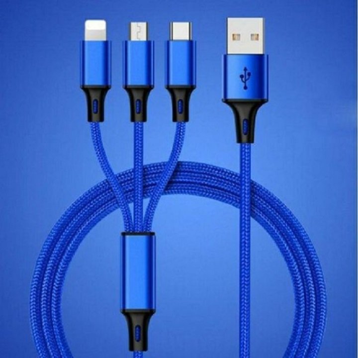 Cáp sạc 3 đầu dây dù gồm microUSB, lightning, Type-C