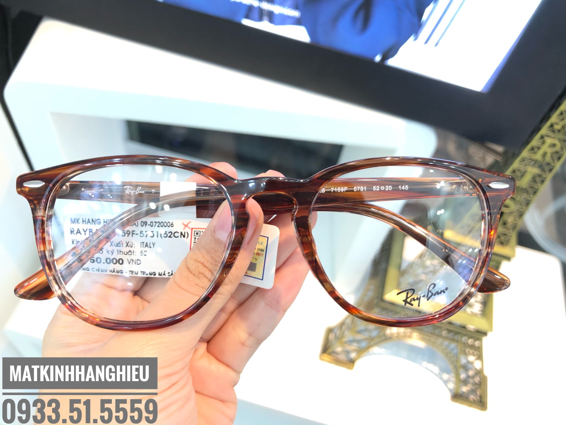 Gọng kính cận thời trang chính hãng rayban rb7159f