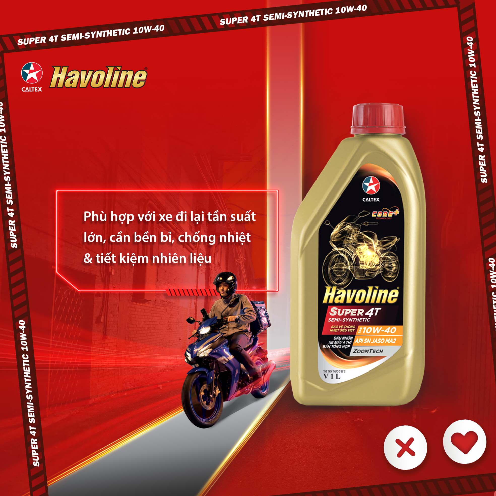 [ CHÍNH HÃNG ] Nhớt xe số bán tổng hợp Caltex Havoline Super4T Semi Synthetic 10w40