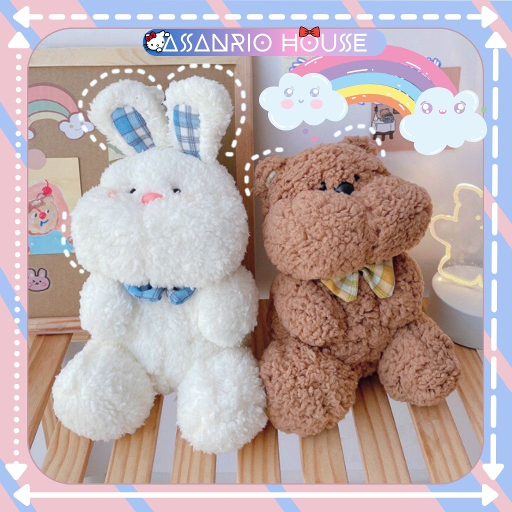 Túi thỏ bông lông xù đeo nơ mềm mịn siêu cute đáng yêu - túi gấu bông asanrio house