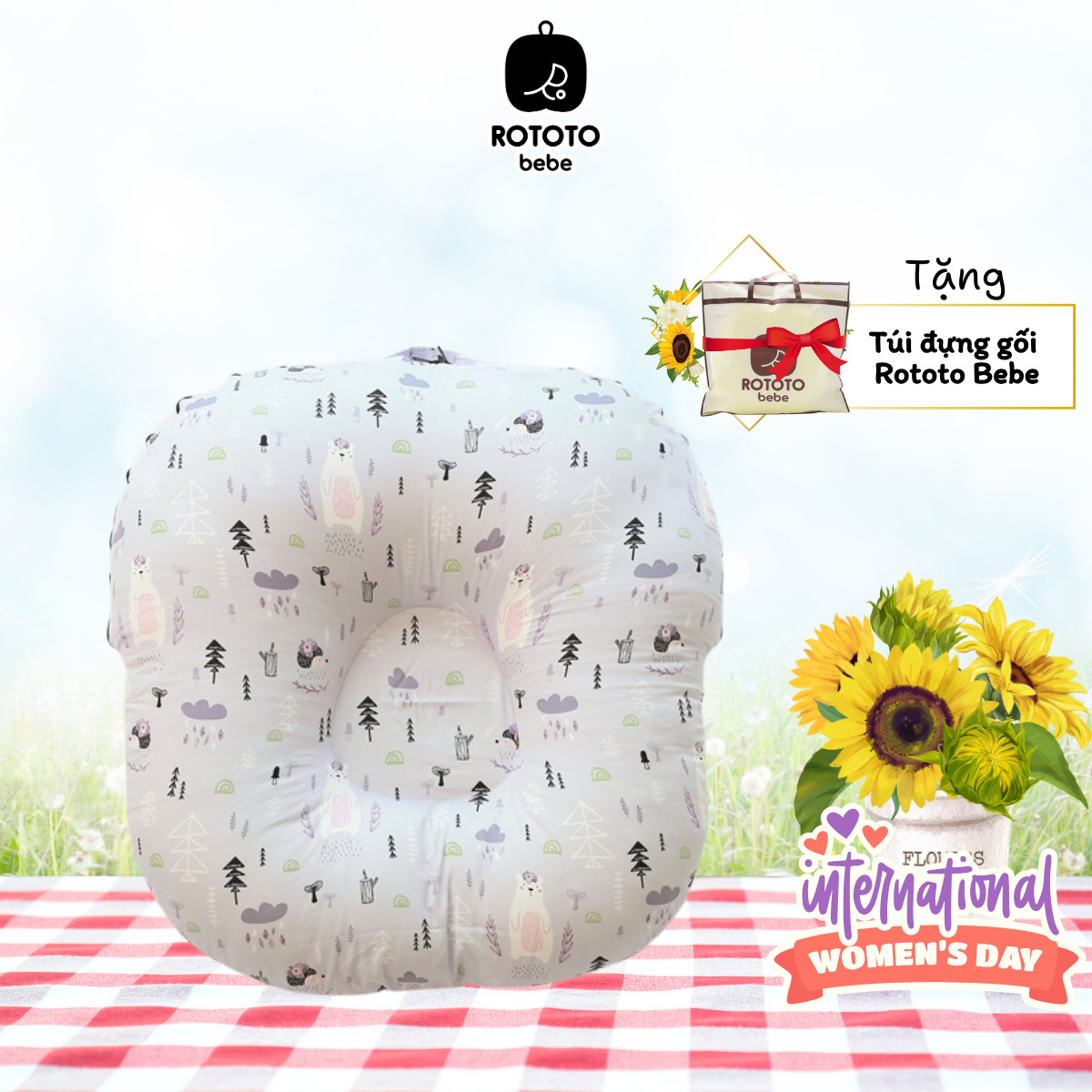 Gối chống trào ngược Tím gấu cho bé Rototo Bebe nhập khẩu Hàn Quốc - ALADDIN VINA