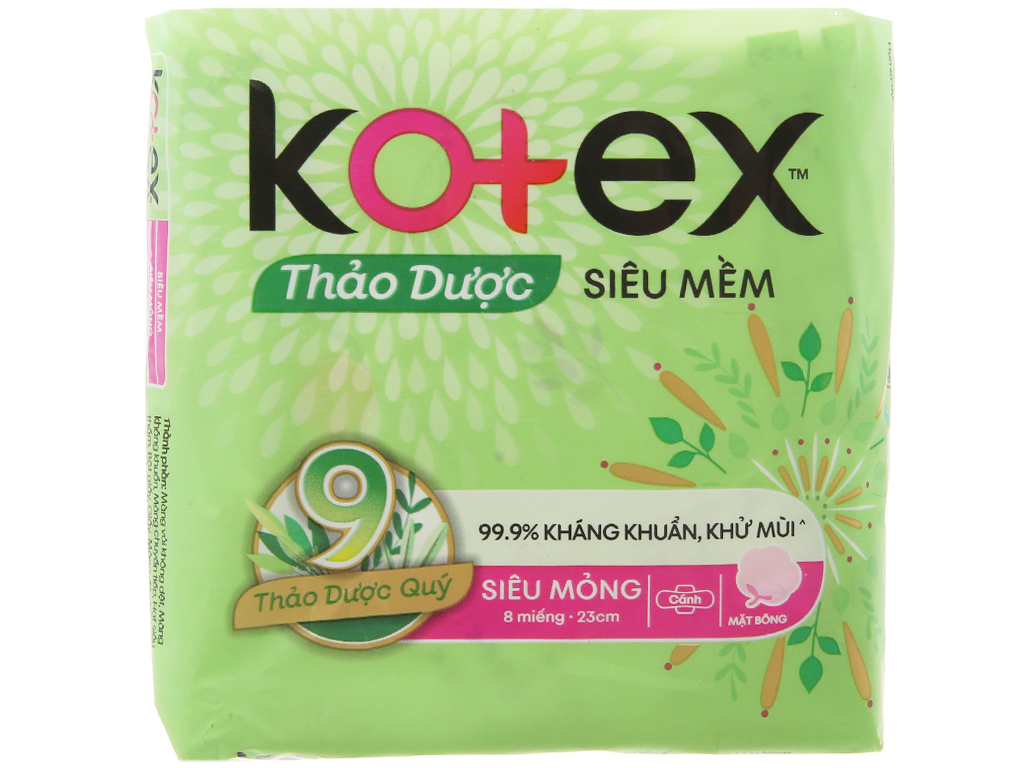 Băng vệ sinh Kotex thảo dược siêu mềm siêu mỏng cánh 8 miếng
