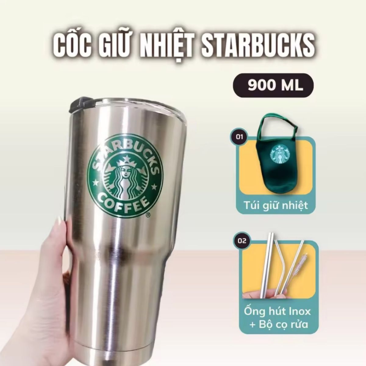 Ly giữ nhiệt Thái Lan 900ml- 600ml Inox 304 nắp ron cao su chông tràn giữ nhiệt 8-12 tiếng