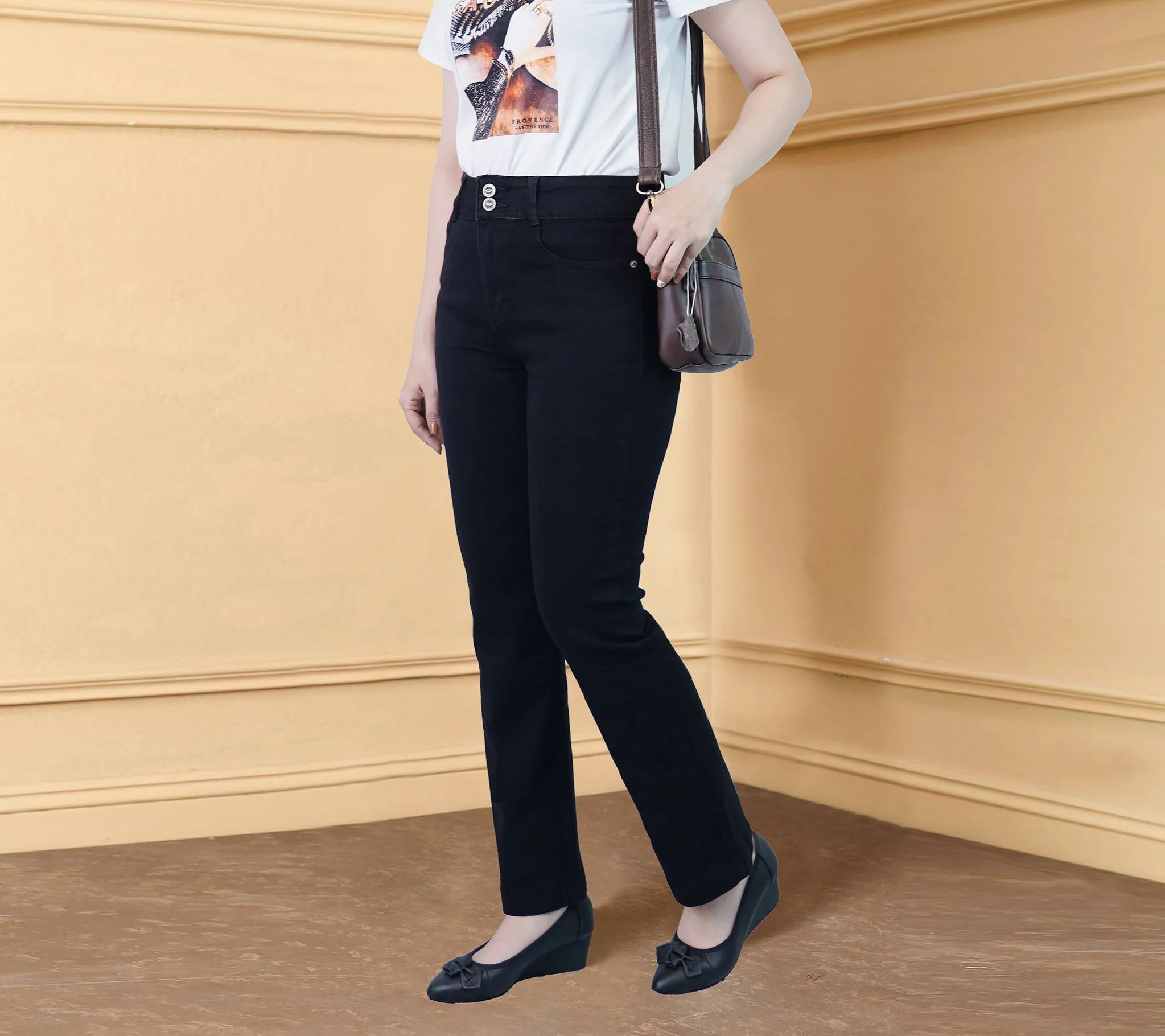 Quần Jean Nữ Lưng Cao Fujiwa'Style - US. Ống Đứng Hơi Loe Nhẹ 2 Khuy Cài. Có Size Từ 42kg - 70kg