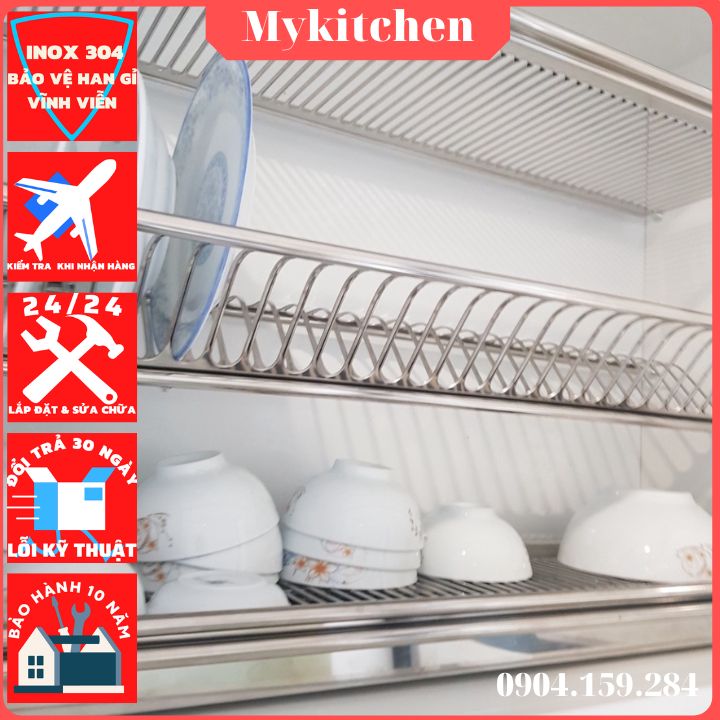 Giá úp bát đĩa chữ V Inox 3 tầng nan dẹt liền mảng