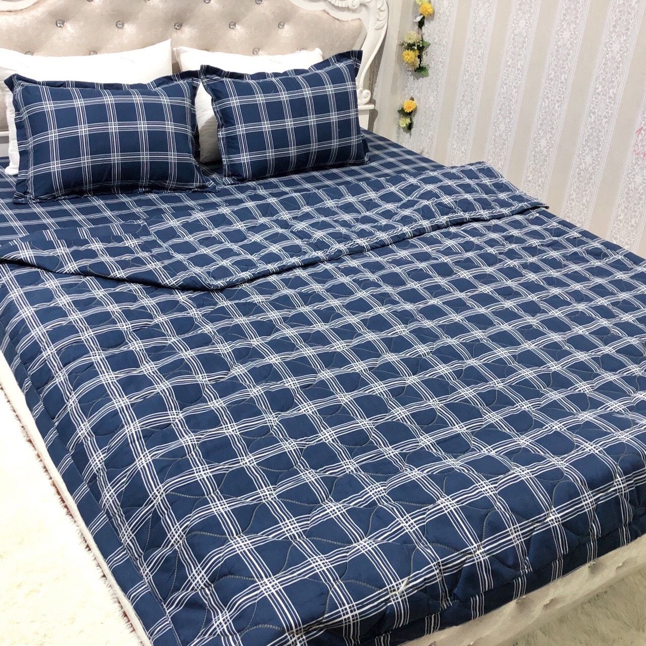 Bộ Chăn Ga Gối Cotton Poly - Hình Kẻ Than ( 3 Món , 4 Món , 5 Món ) Tiệm Nhà Cá