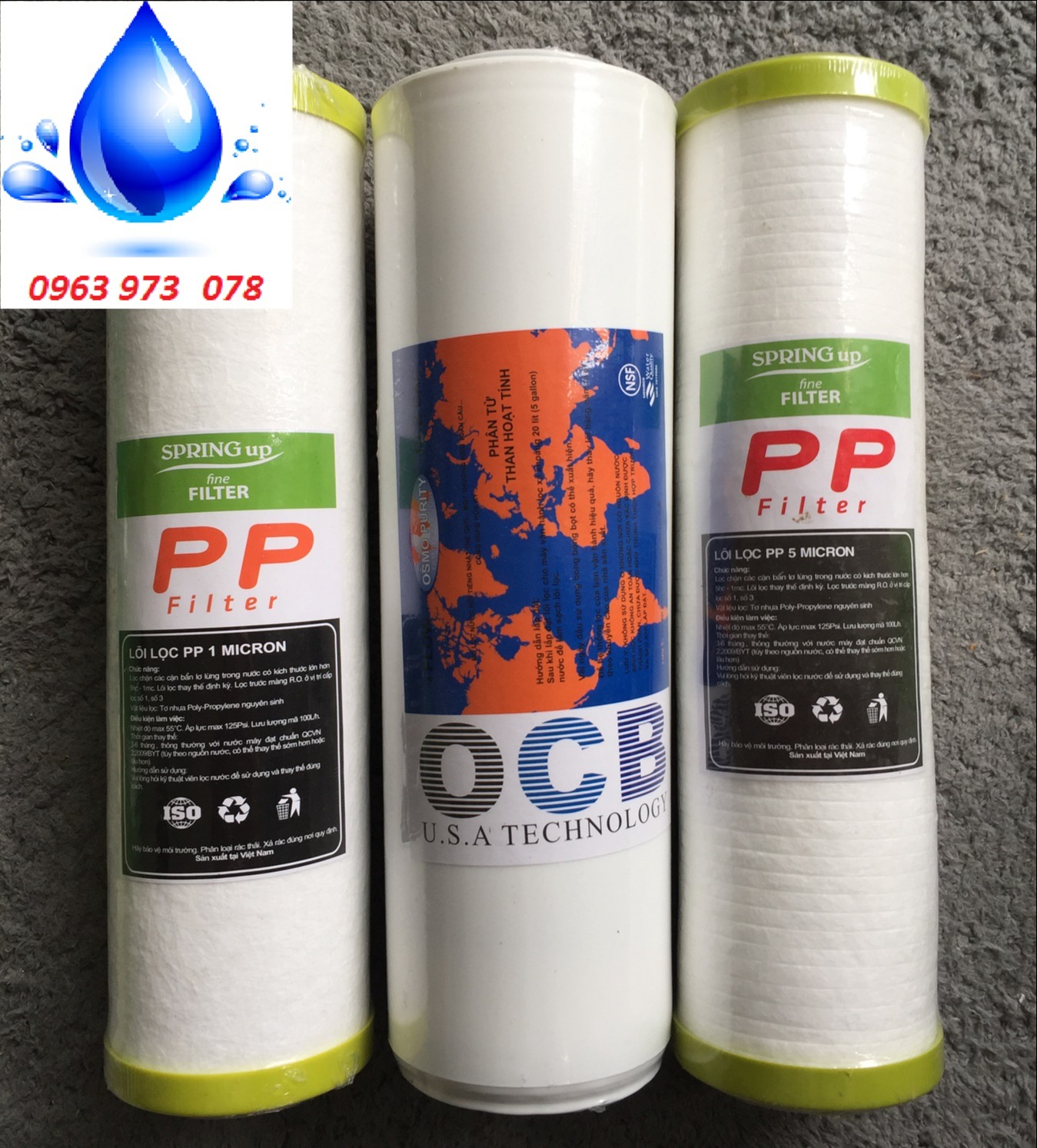 Bộ 3 lõi lọc nước 123, dùng cho các loại máy lọc nước gia đình