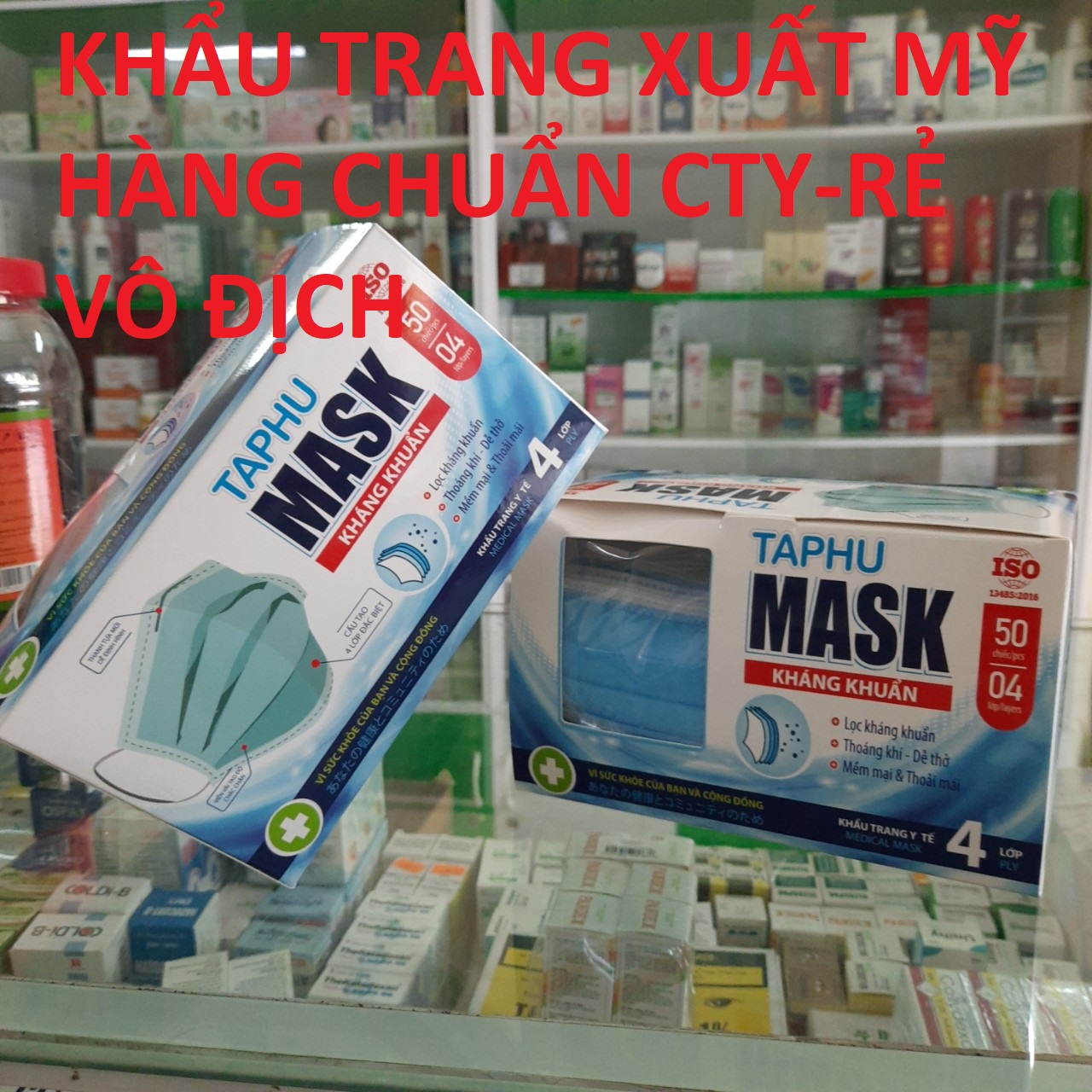Khẩu trang TAPHUMASK - Khẩu trang y tế 4 lớp hộp 50 cái , khẩu trang vải không dệt màu xanh ngọc chứa nano bạc - Hộp 50 cái, khẩu trang vải