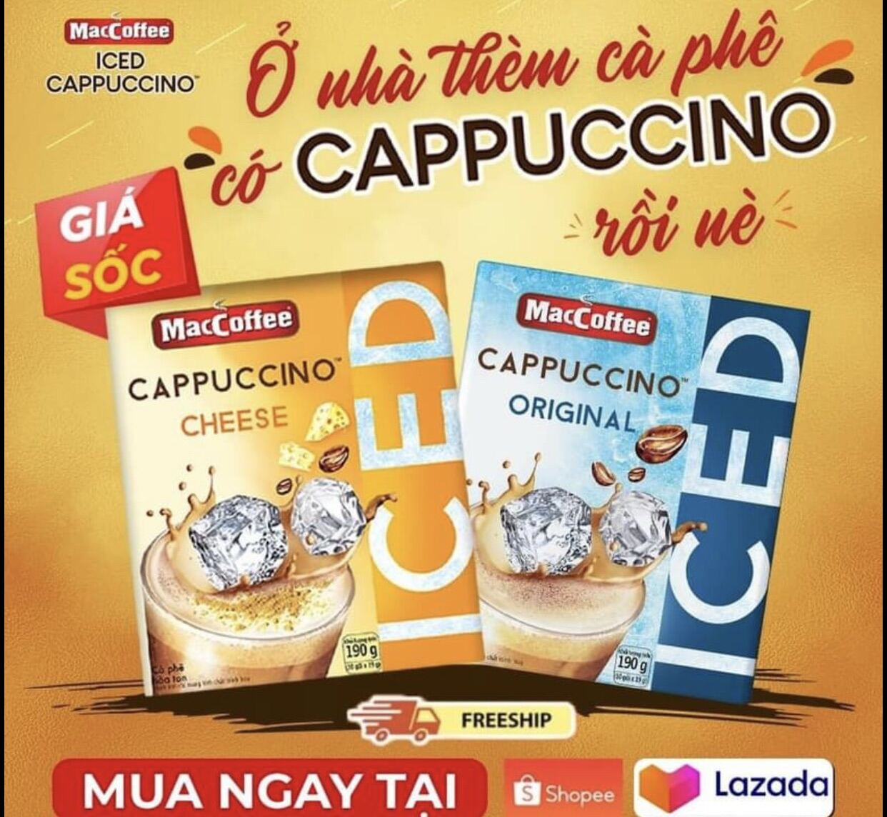 Dây Cà phê Capuchino vị phô mai/nguyên bản Maccoffee hộp 190g