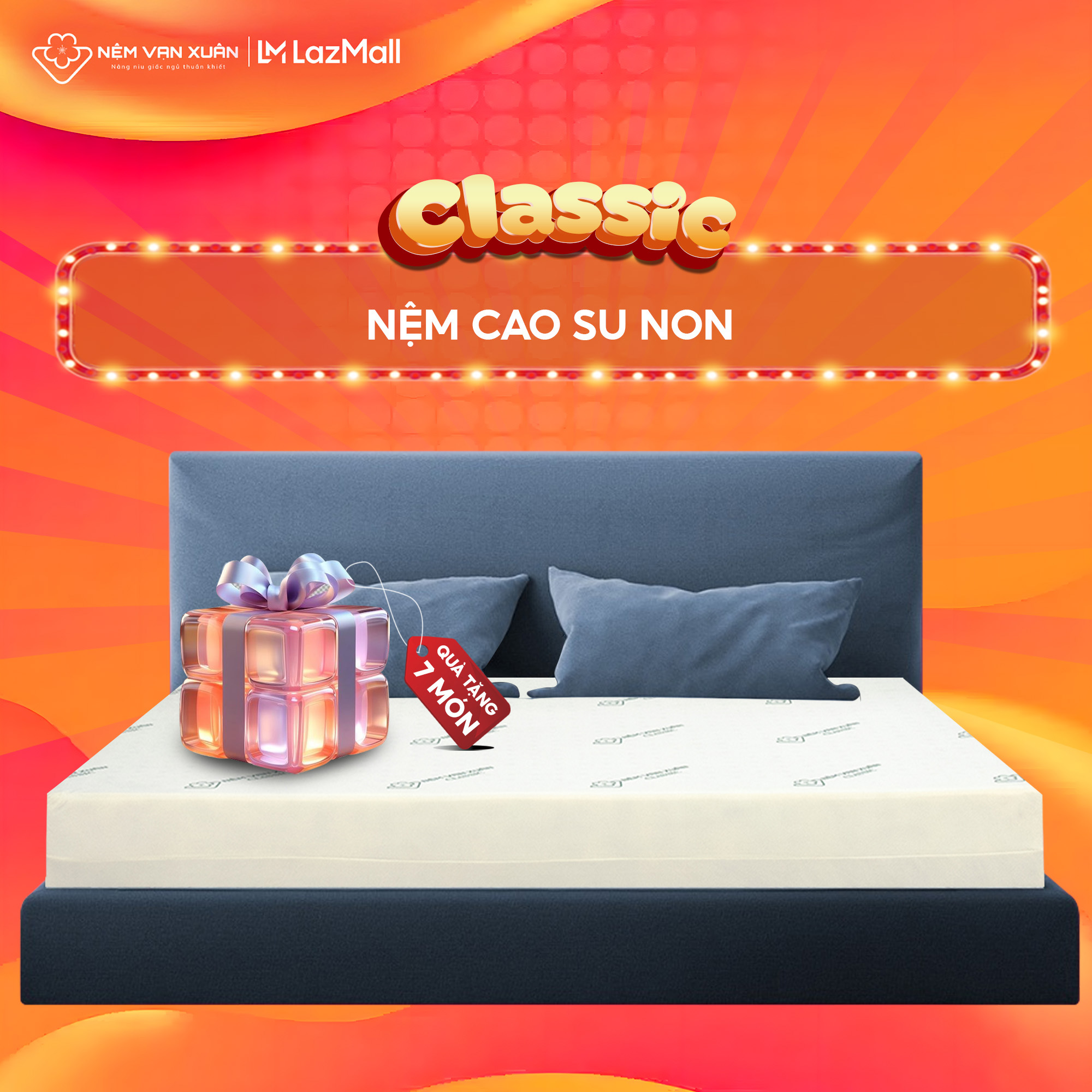 [DUY NHẤT 25-27/6 COMBO QUÀ TẶNG 7 MÓN] Nệm Cao Su Non Classic Vạn Xuân Êm Ái Siêu Đàn Hồi Thông Thoáng Thoải Mái, Thiết Kế Hai Mặt Lỗ Tròn Giúp Thông Thoáng Cực Tốt, Nệm Giữ Được Mức Đàn Hồi Hoàn Hảo, Không Gây Dị Ứng, Khó Chịu Khi Sử Dụng