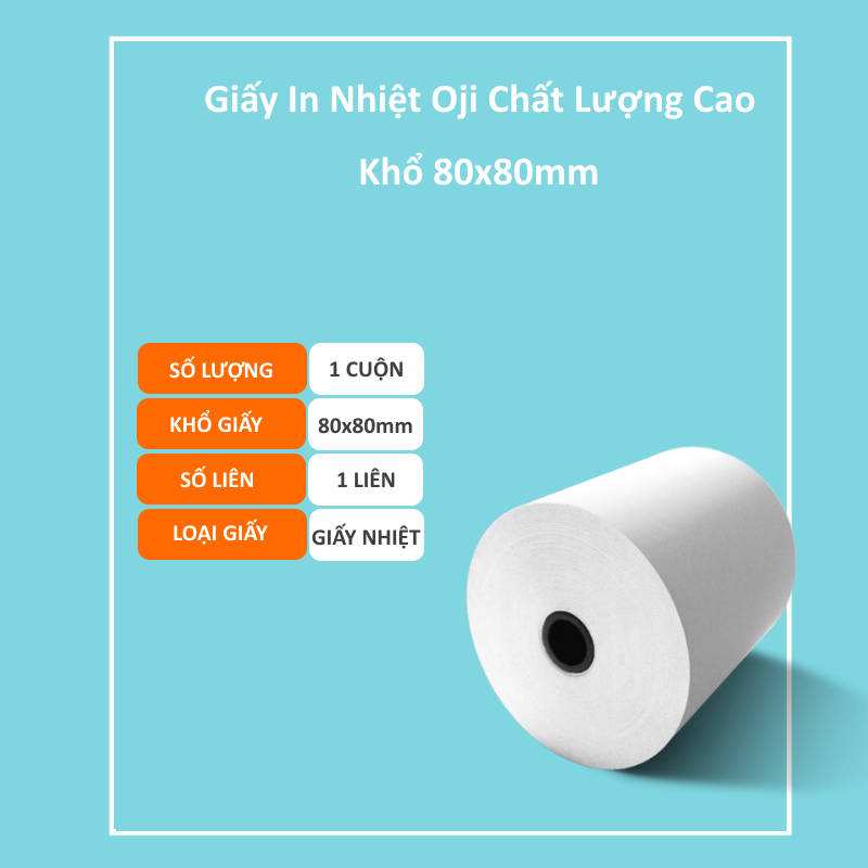 Giấy in nhiệt Oji K80 in hóa đơn, in bill khổ 80mm đường kính 80mm 1 Cuộn