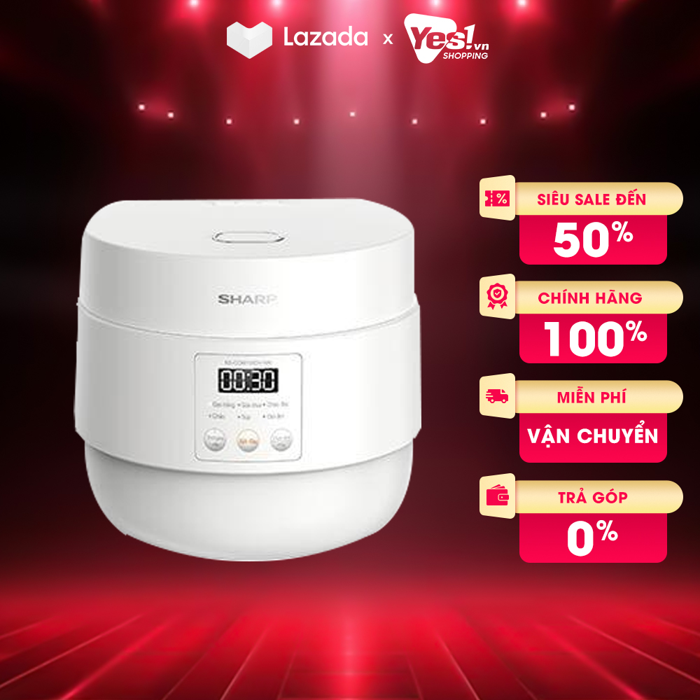 Nồi cơm điện sharp 1 lít ks-com100dv-wh - bảo hành chính hãng - voucher 10% lên đến 800k