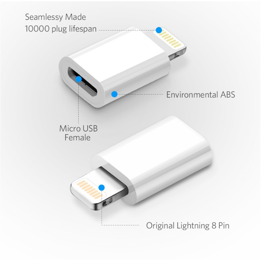 Đầu chuyển đổi từ Micro USB sang Lightning dùng cho Iphone Ipad Ipod