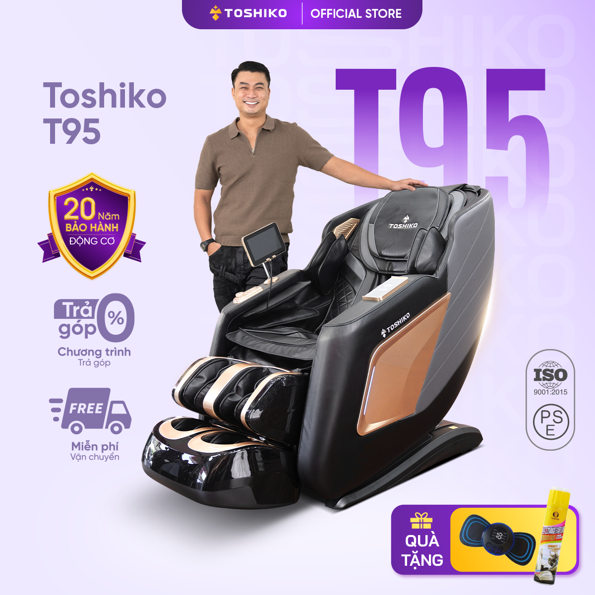Ghế massage toàn thân T95 - Ghế massage Toshiko kéo giãn toàn thân, 10 bài massage chuyên sâu, chức năng đo cơ thể để đưa ra bài massage phù hợp