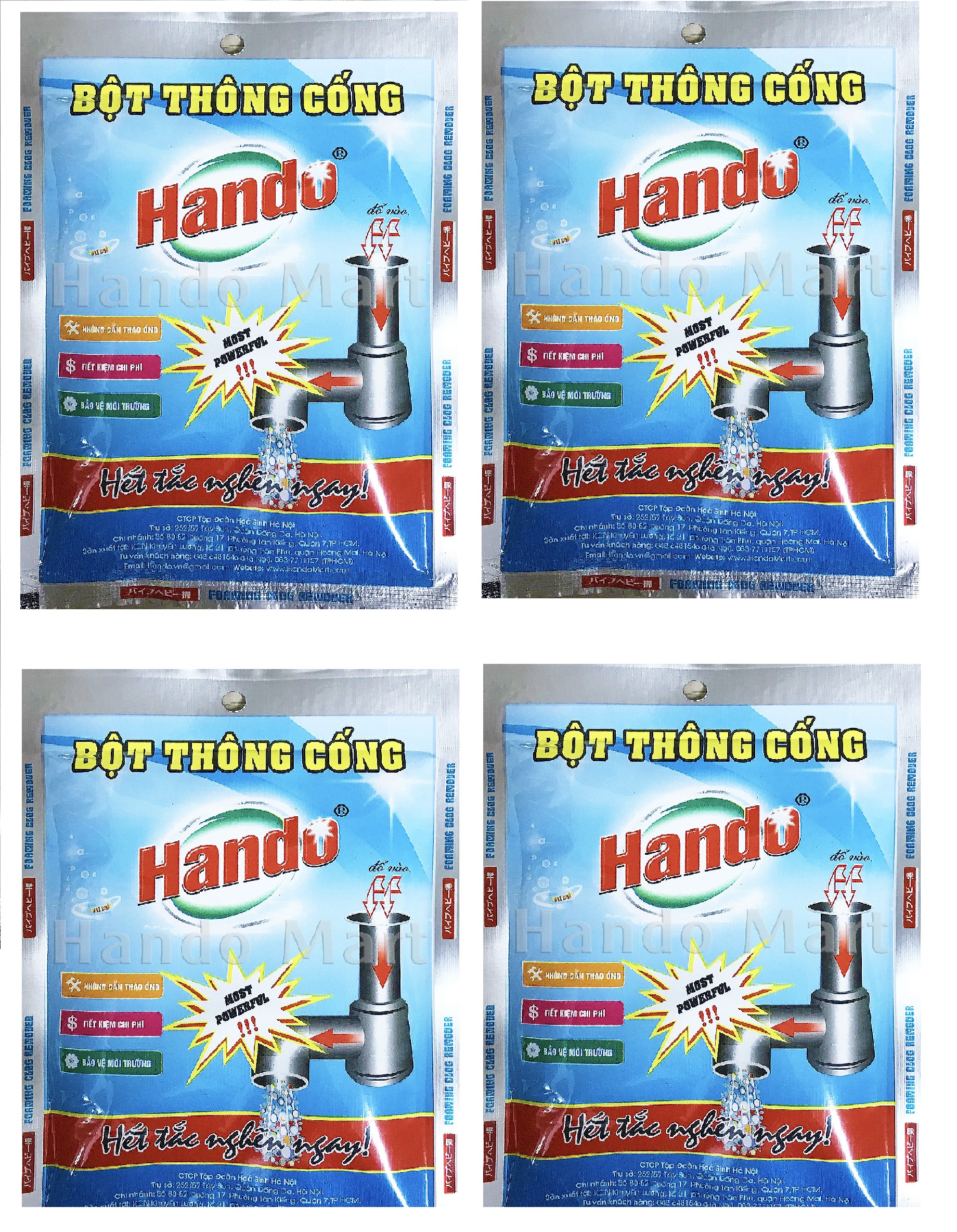 Bộ 4 gói bột thông cống hando 100g bhkn18