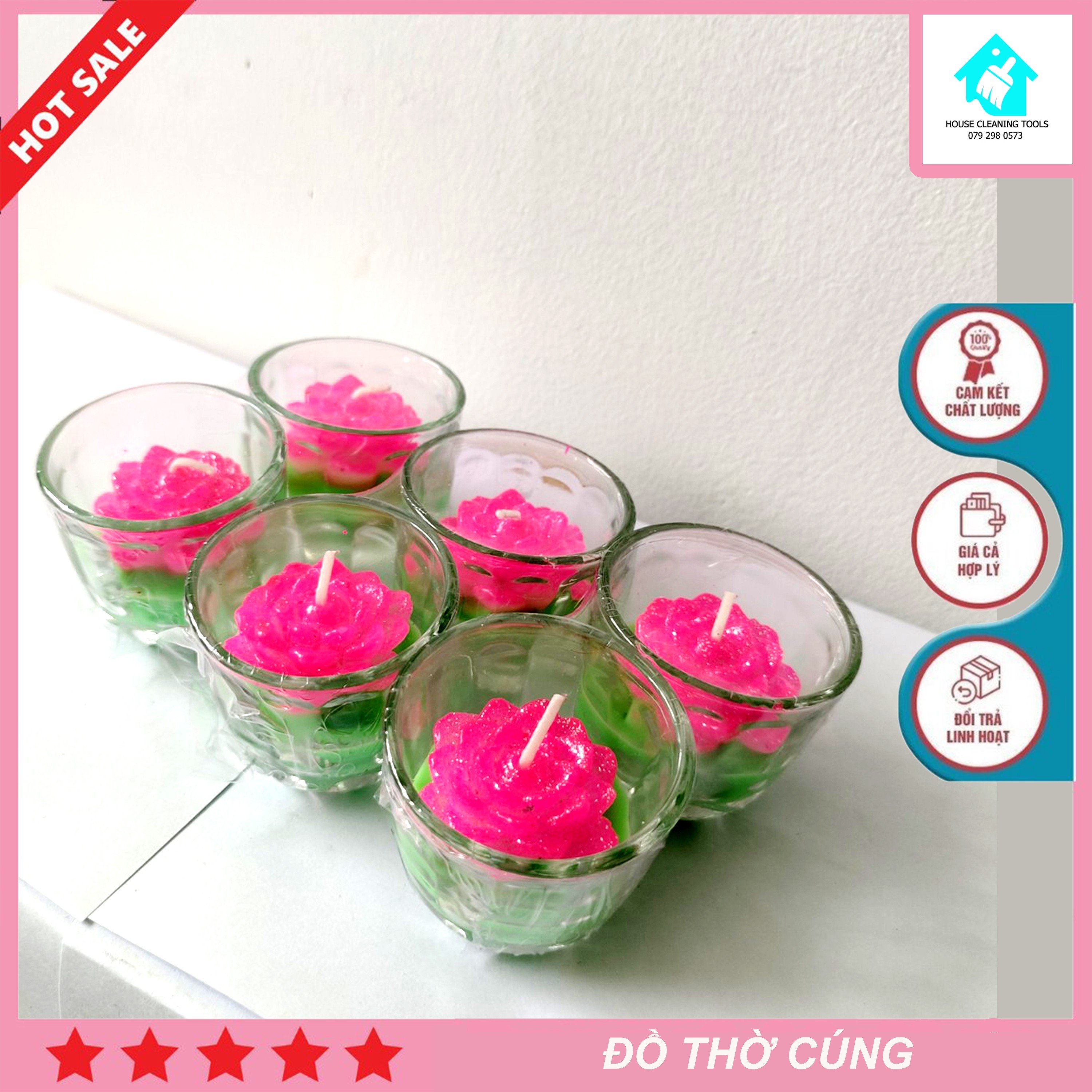 Đèn cầy ly hình hoa sen size 5cm cúng phật nguyên liệu tự nhiên không khói không mùi cháy lâu
