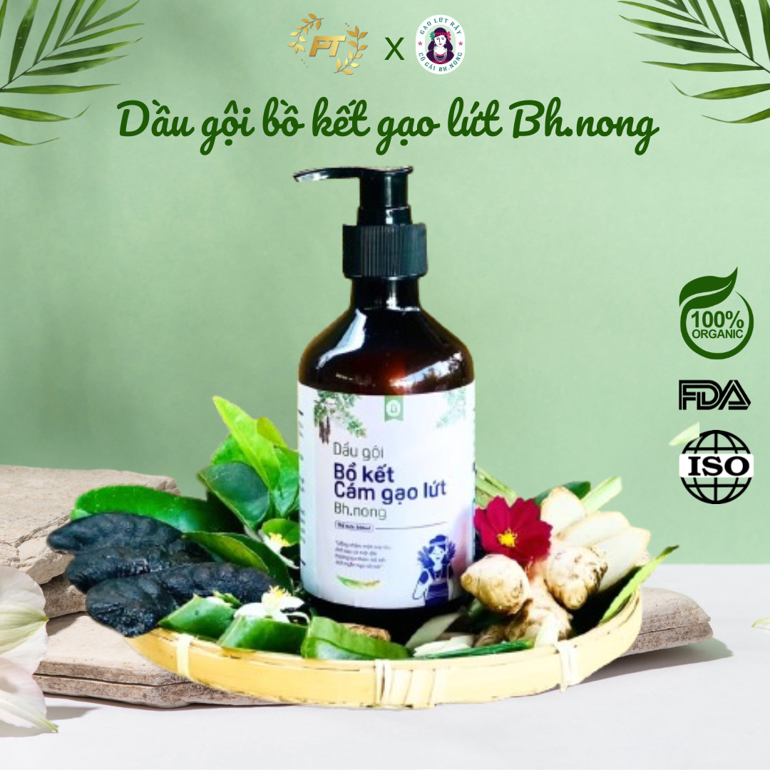 Dầu gội bồ kết cám gạo lứt Bh.nong làm từ thảo dược thiên nhiên giúp mượt tóc chai 500ml