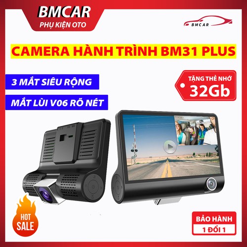 Camera hành trình ô tô 3 mắt bm31 plus độ phân giải 1080p, góc quay 170 độ, cực nét