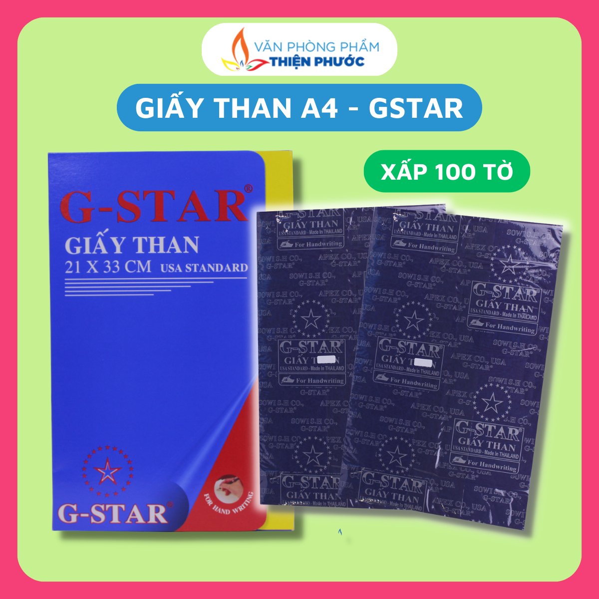 Giấy than xanh gstar ngôi sao loại 1 xấp 100 tờ thiện phước