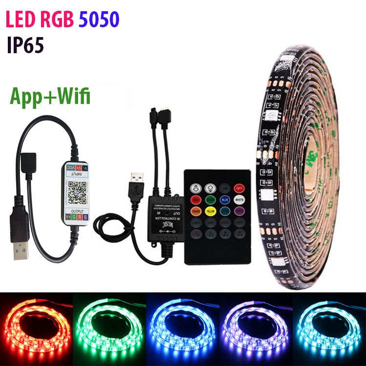 Dải Đèn LED USB 1M 2M 3M 5M RGB 5050 Không Thấm Nước Đèn LED Neon để trang trí nội thất