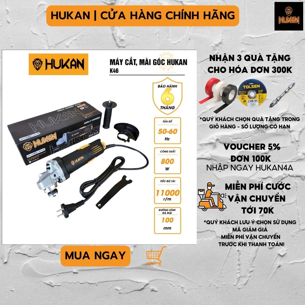 Máy cắt, mài góc hukan k46 công suất 850w đá mài 100mm chính hãng