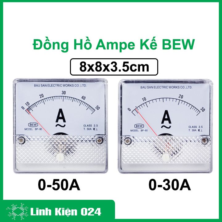 Đồng hồ đo ampe kế xoay chiều BEW 8x8x3.5cm dòng điện 0-30A / 0-50A