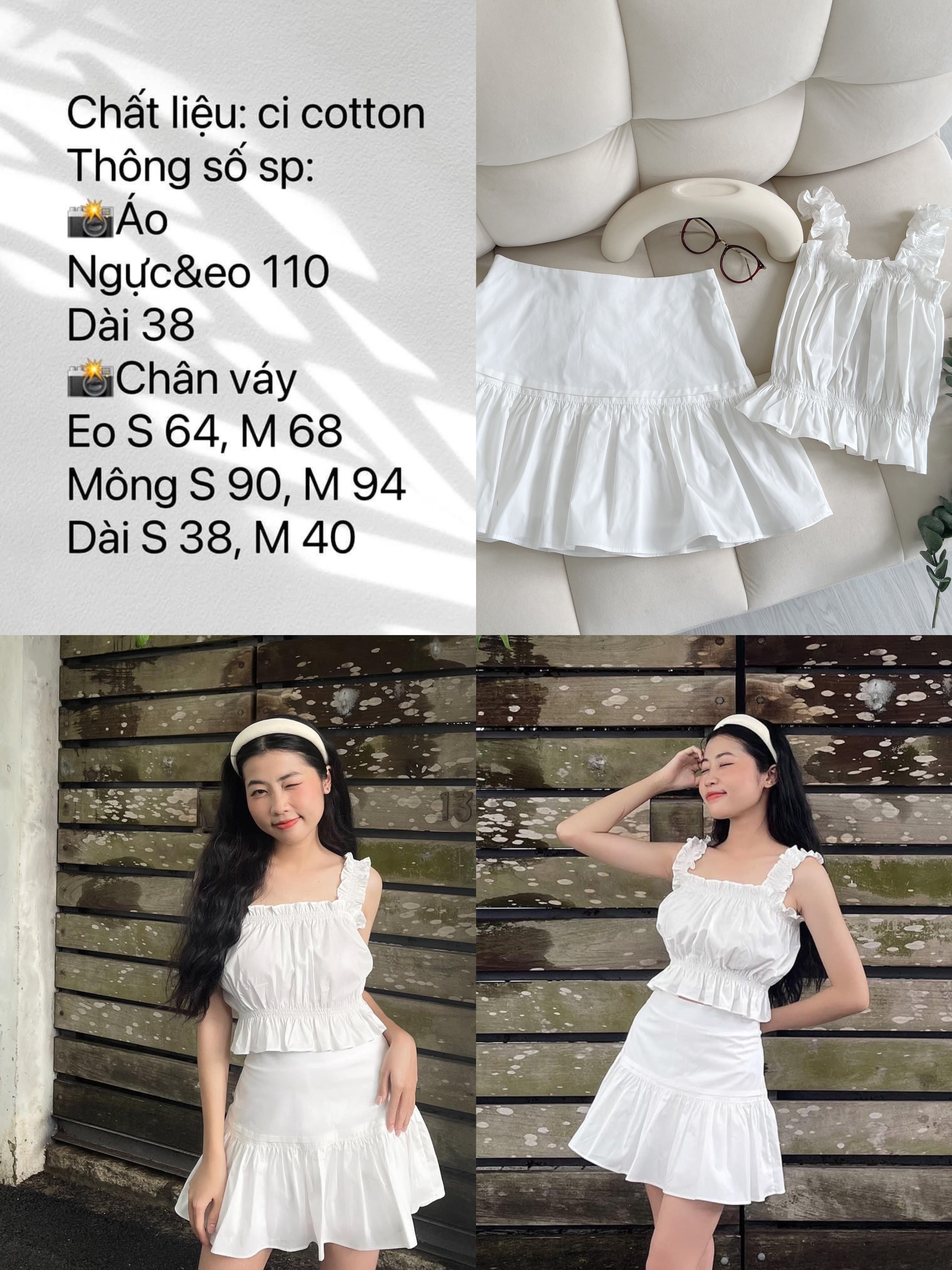 Set váy nhúm bo hai dây váy tiểu thư