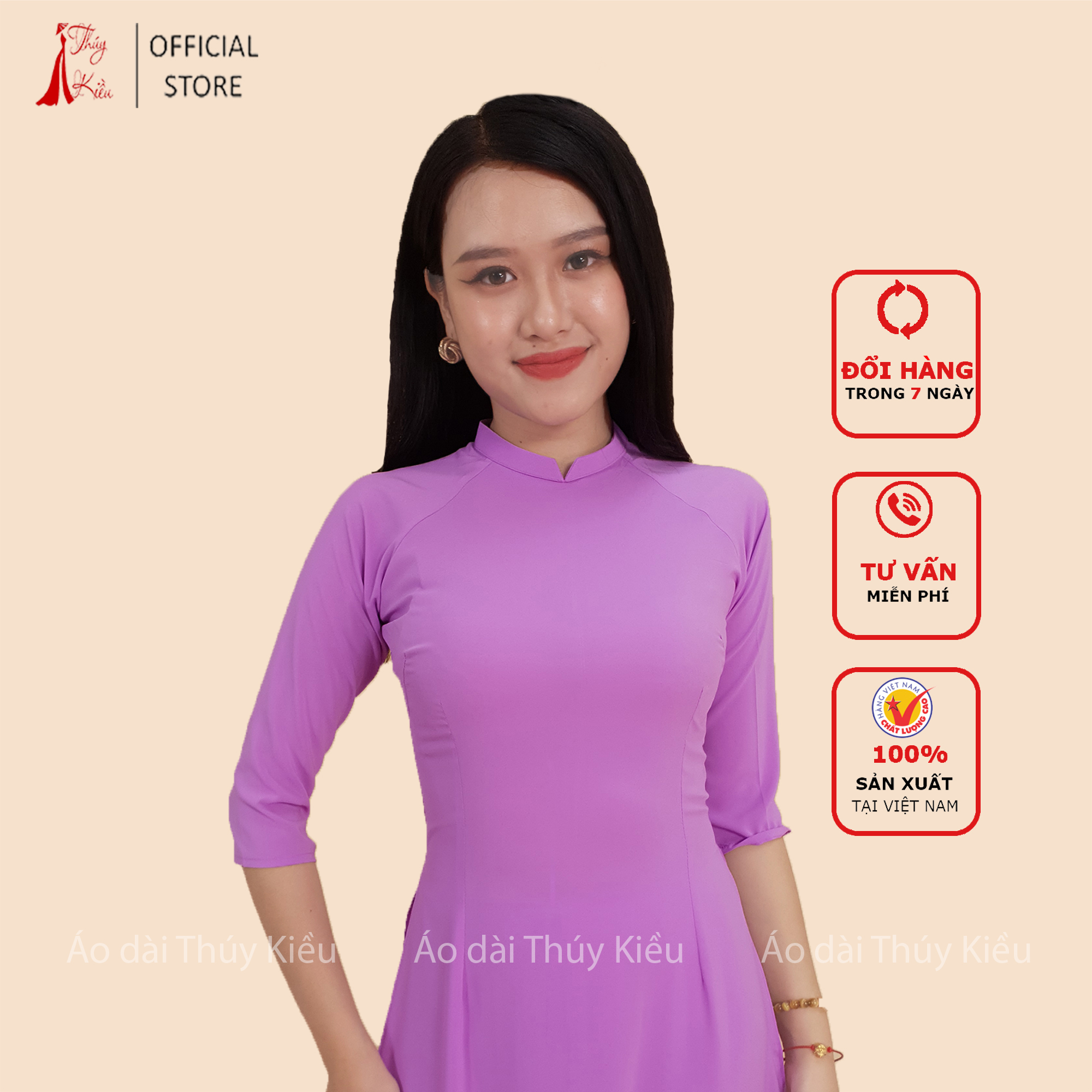Áo dài trơn lụa Nhật cổ 2 CM màu tím nhạt  AK15 ❤️FREESHIP❤️ mềm mại, co giãn, thấm hút mồ hôi, áo dài truyền thống, áo dài giá rẻ