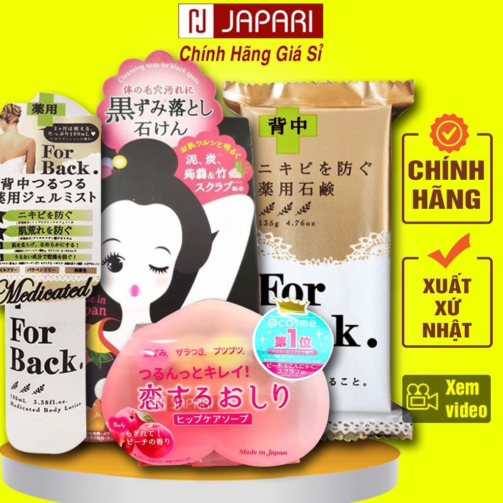 Xà Phòng Giảm Mụn Lưng, Thâm Mông, Thâm Nách Pelican For Back NHẬT CHÍNH HÃNG - Xịt Giảm Mụn Lưng Pelican - Xà bông Soap Đào - Mỹ Phẩm Giá Sỉ Japari