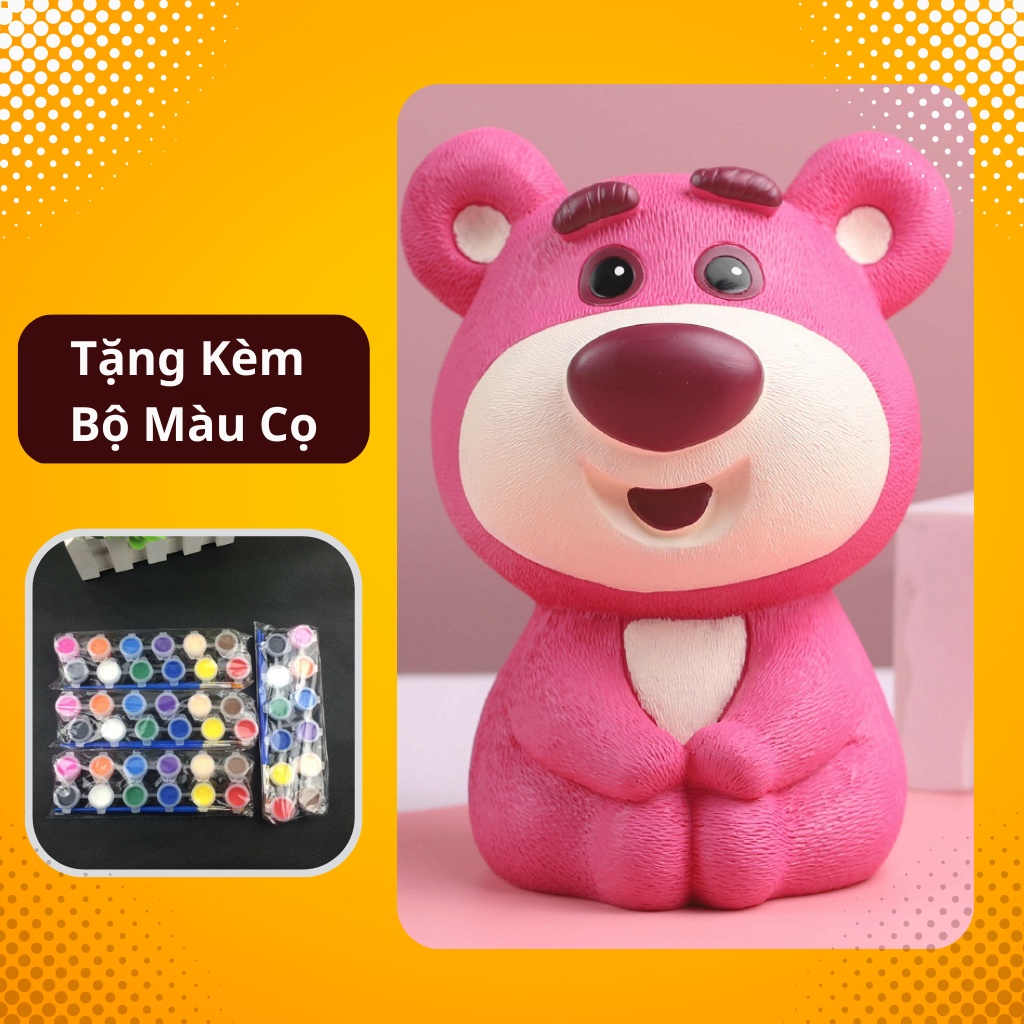 Set tô tượng gấu dâu tặng kèm màu và cọ vẽ giúp bé thỏa sức sáng tạo - Tượng tô gấu dâu thạch cao cho bé