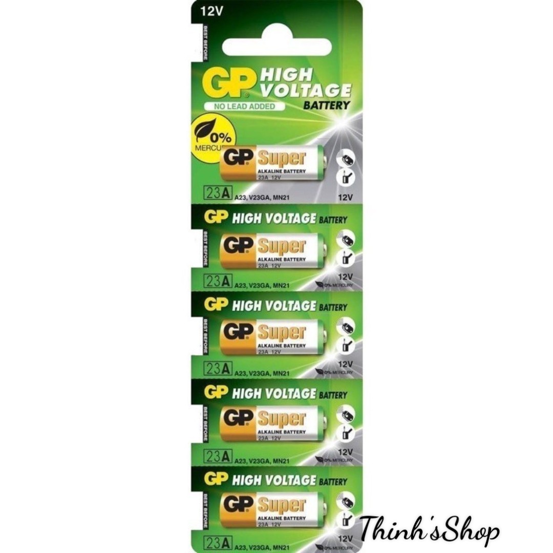 Vỉ 5 viên pin 23A GP Alkaline 12V pin điều khiển cửa cuốn, Remote chống trộm, chuông cửa...