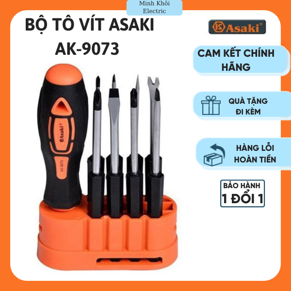 Bộ tô vít Asaki AK-9073, bộ tô vít sửa điện thoại Asaki AK-9073, hộp tua vít bộ tuốc nơ vít sửa đồng hồ 9 chi tiết Asak