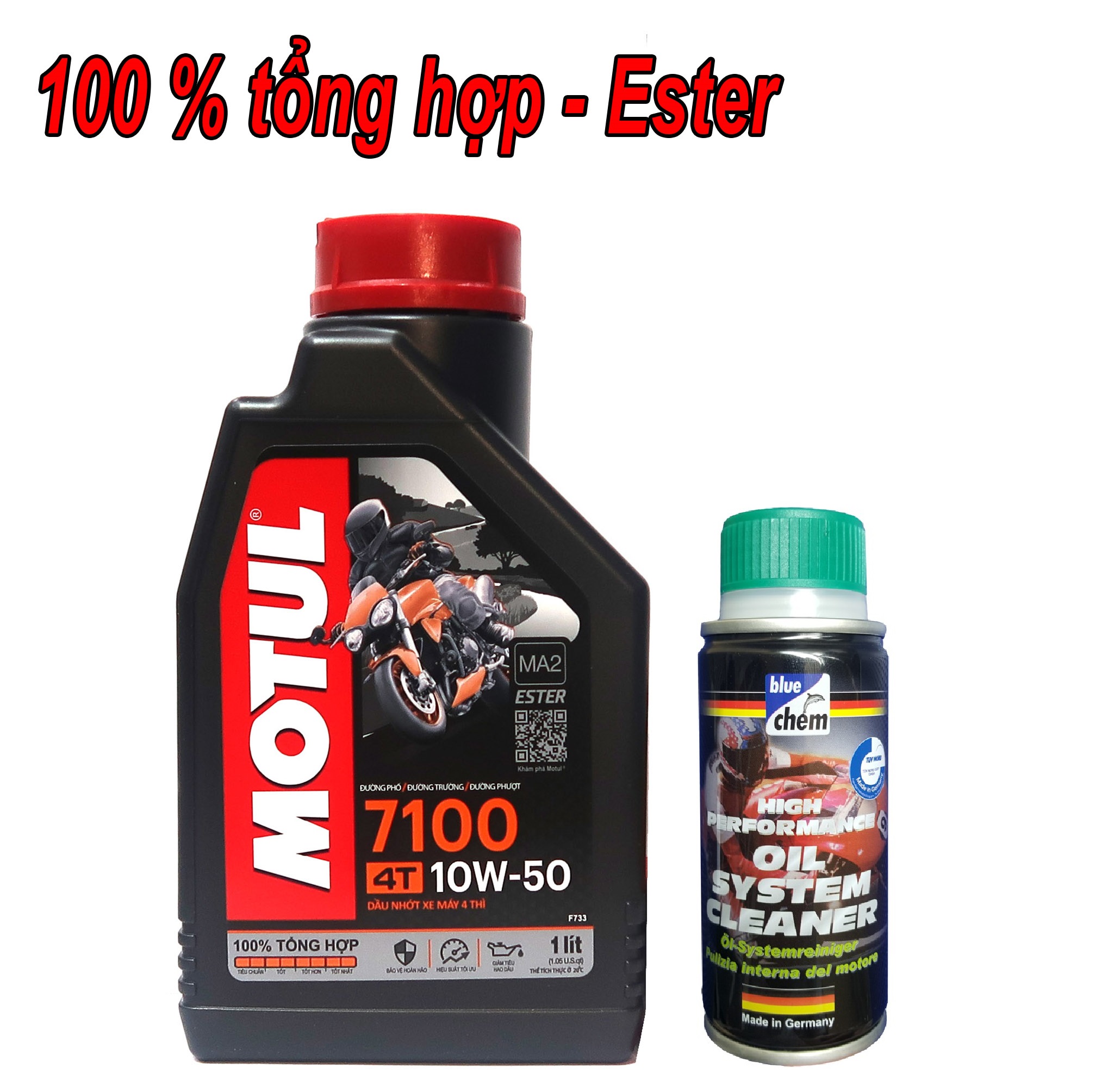 [Tẩy sạch cặn bẩn] Nhớt motul 7100 10W50, nhớt 100% tổng hợp và súc động cơ bluchem cực mạnh. nhớt m