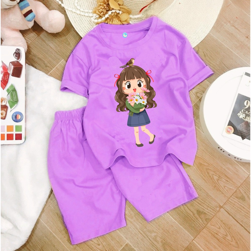 Đồ bộ cho bé gái- quần lửng in hình cô gái hoa chất vải co giãn 4 chiều cho bé từ 8kg đến 25kg-HOÀNG NAM KIDS Thời trang trẻ em - 7