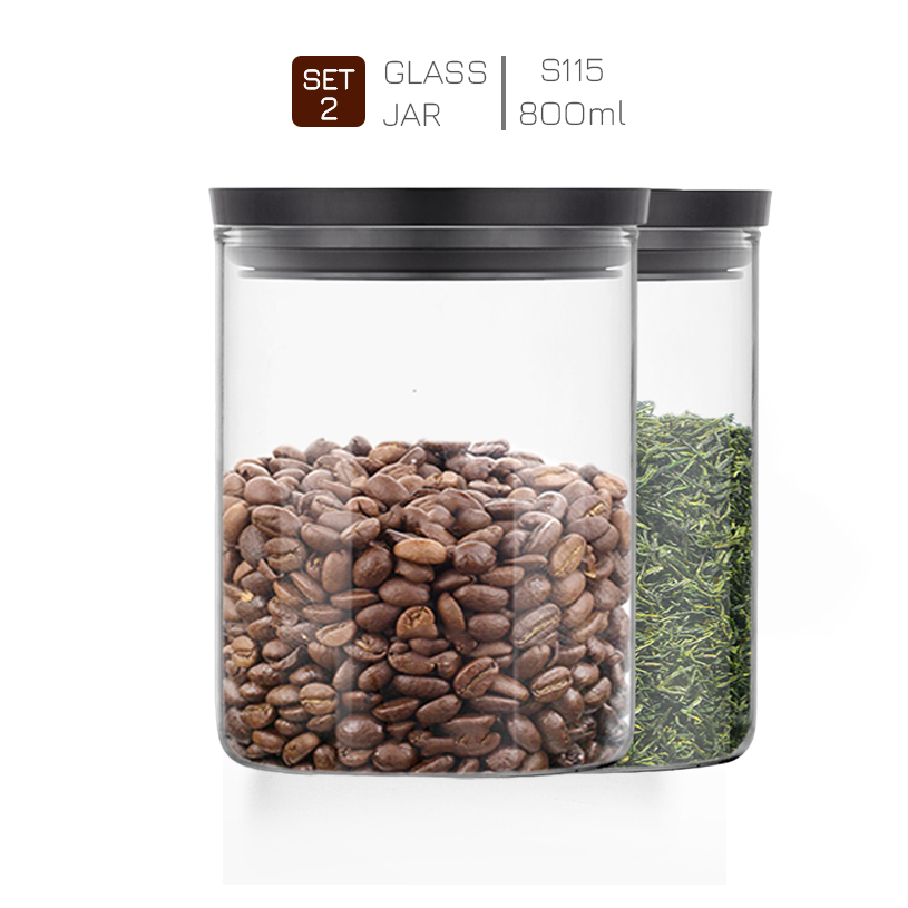 Bộ 2 lọ thủy tinh đựng thực phẩm cao cấp nắp PC S115/2 800mL - Set 2 hũ thủy tinh chịu nhiệt chứa thực phẩm cho Quà Tặng Tân Gia Samahome Shop